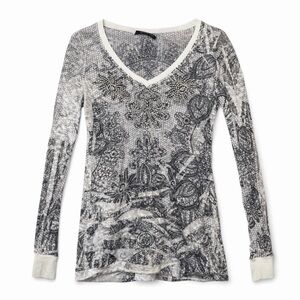 Love Culture Mesh Long Sleeve Top - White - V Neck - S/M Fitted